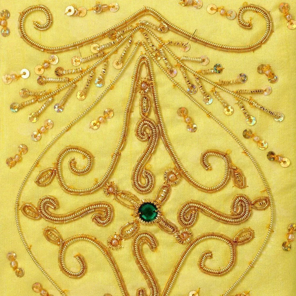 Handcrafted  Embroidered Journal and Set of 3 Beaded Pens Yellow